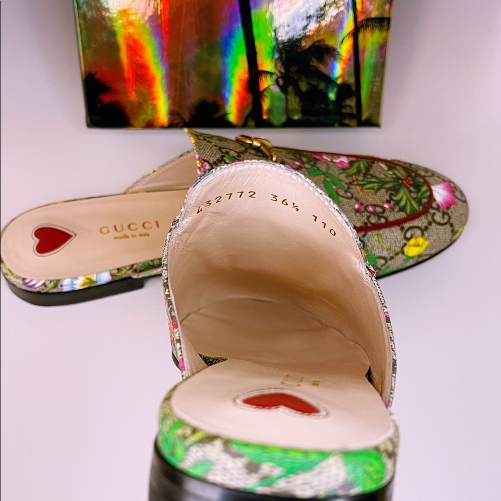 GUCCI Princetown Horsebit GG Supreme Flora Print Slippers Sandals Slip-on Shoes - Picture 12 of 13